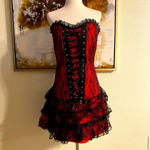 Burlesque Moulin Rouge punk emo  goth corset boned dress Halloween costume  XL